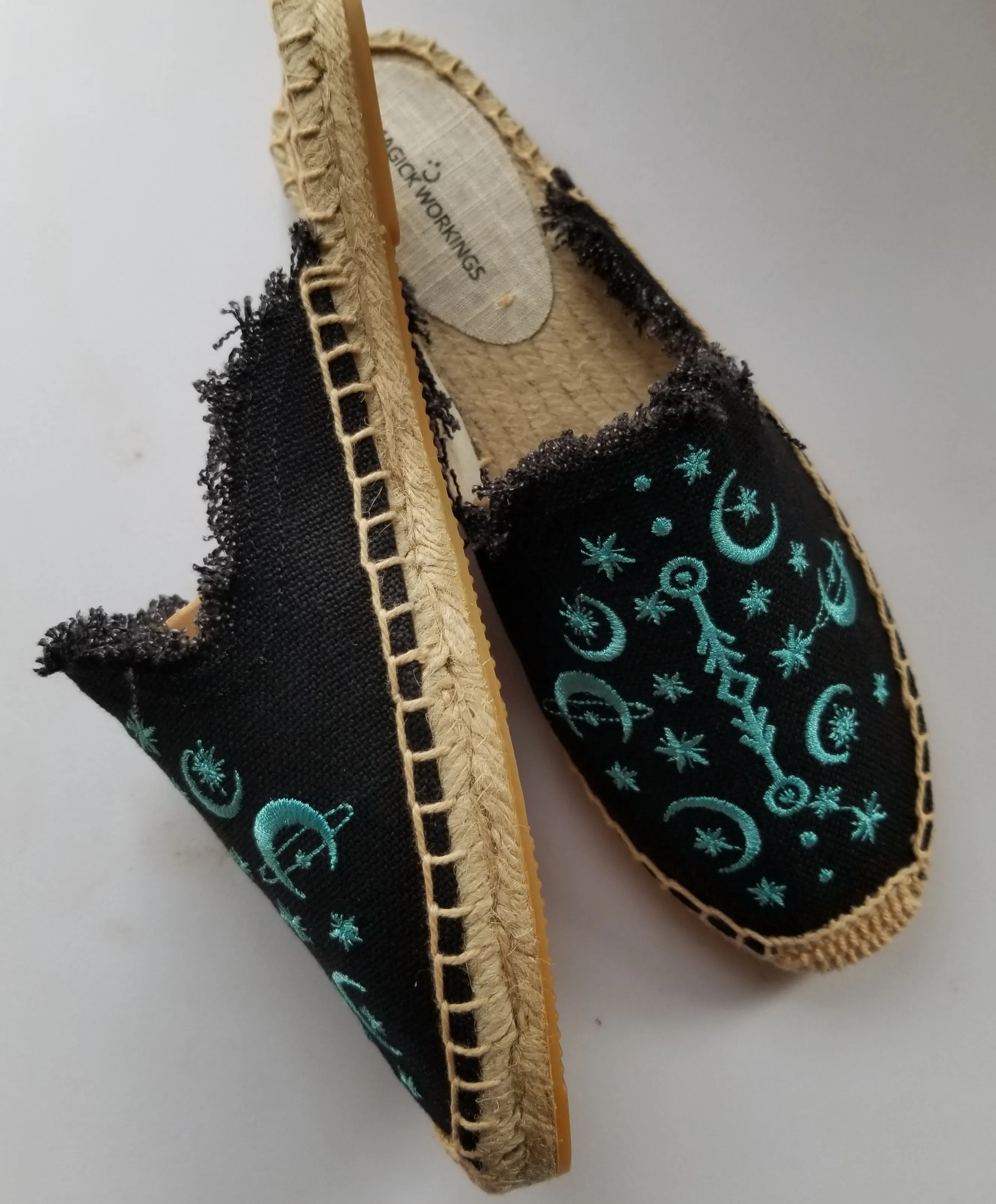 Witchy Embroidered Ancient Moon Spell Espadrille Mules, Witchy Shoes, Witchy Clothing, Witch Shoes, Mules, Witch, Boho Chic, Celestial